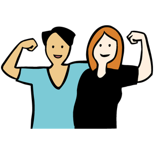 Zwei Frauen heben ihre Hand hoch und zeigen hiermit, dass sie stark sind und zusammenhalten.